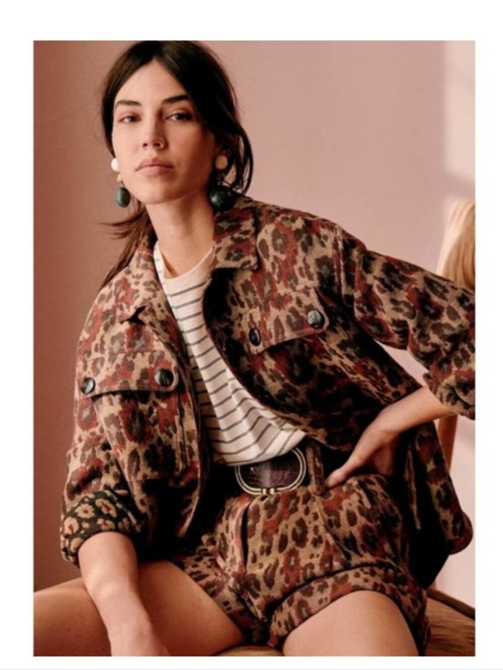 Sézane Burgundy and Brown Leopard Jacquard Set